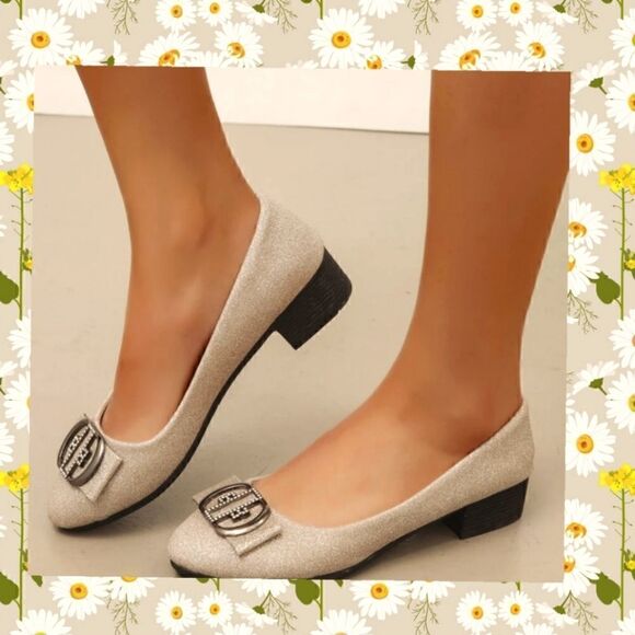 Women's Rhinestone Glitter Pumps with Buckle by Emery Rose 7.5 - Picture 2 of 8